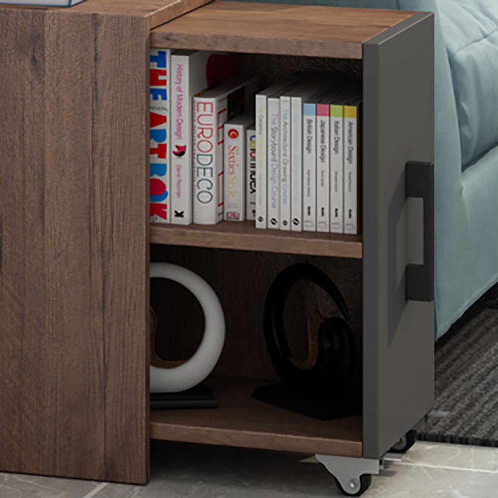 Modern Walnut Wooden End Table with Drawer & Shelf Side Table window image