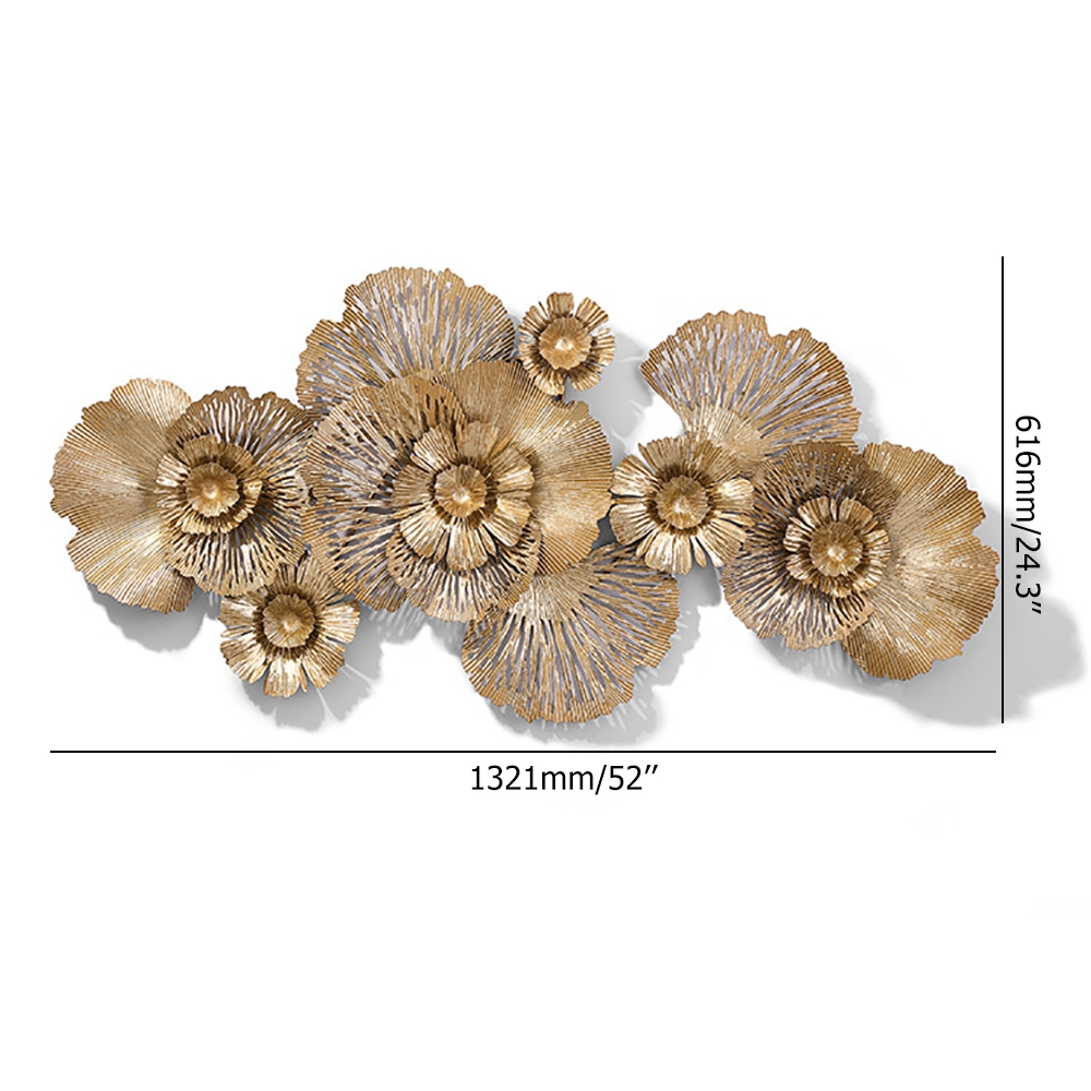 3D Hollow-out Golden Flowers Background Hanging Wall Decor 52"W x 24.3"H window image