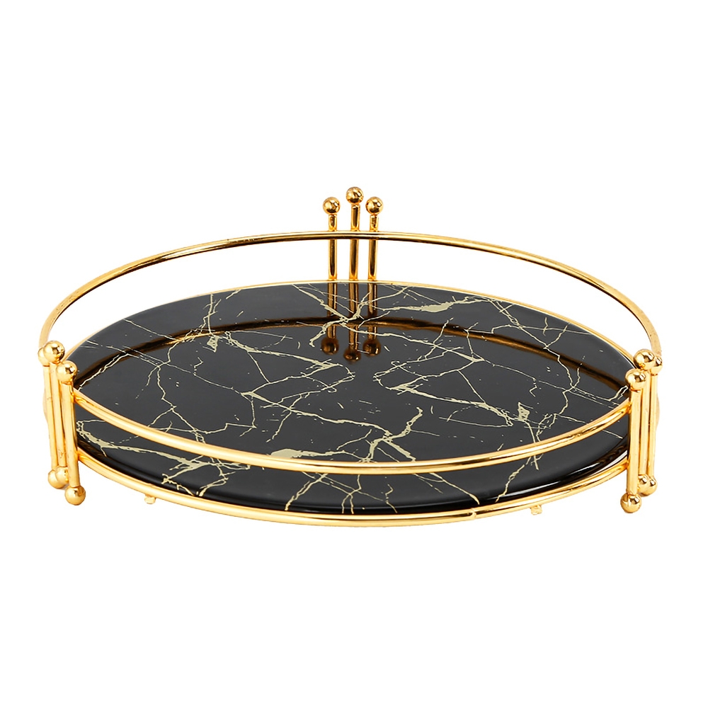 Contemporary Round Desk Organizer Storage Tray with Handles window image