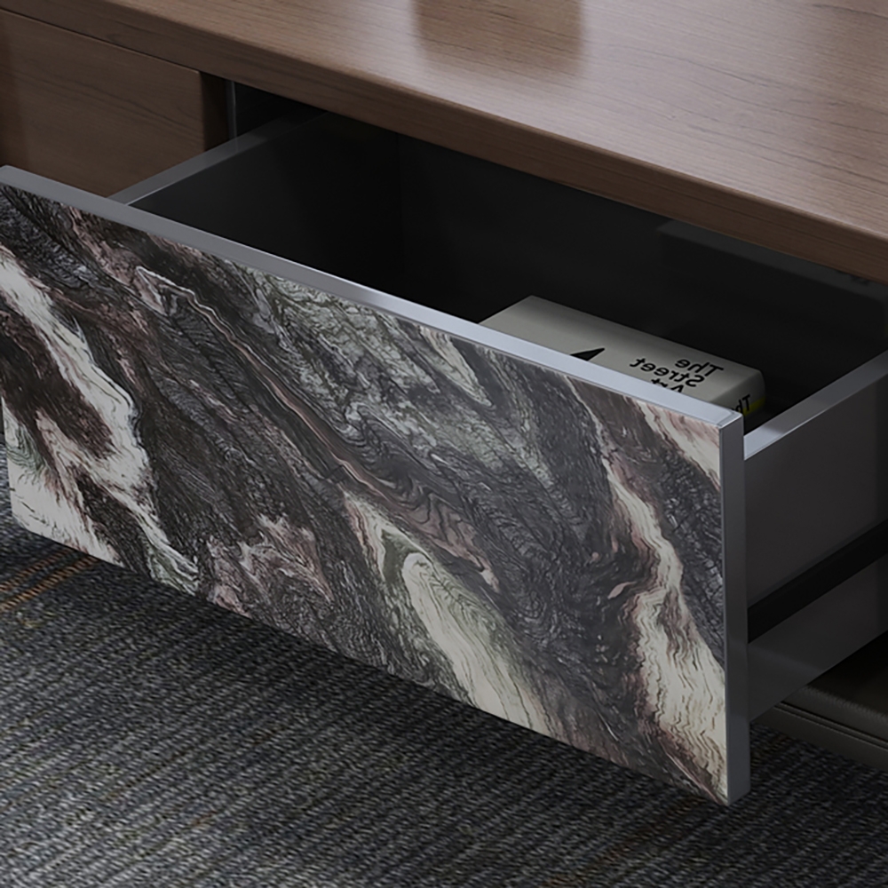 Modern Rectangular Coffee Table with Drawer Metal Legs Accent Table window image