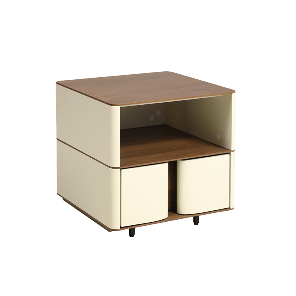 Modern Walnut End Table with Shelf & Drawer Wooden Side Table window image