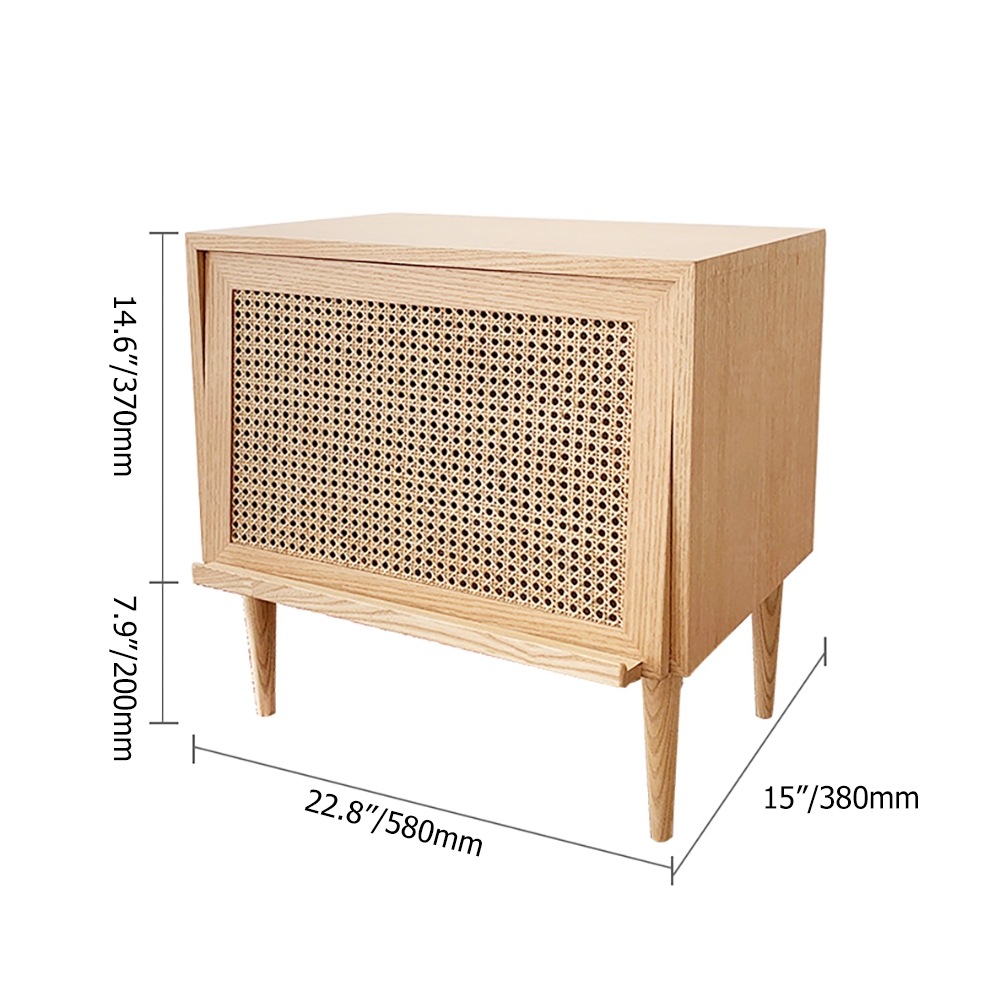 Nordic Natural Nightstand 1-Door Rattan Woven Bedside Table window image