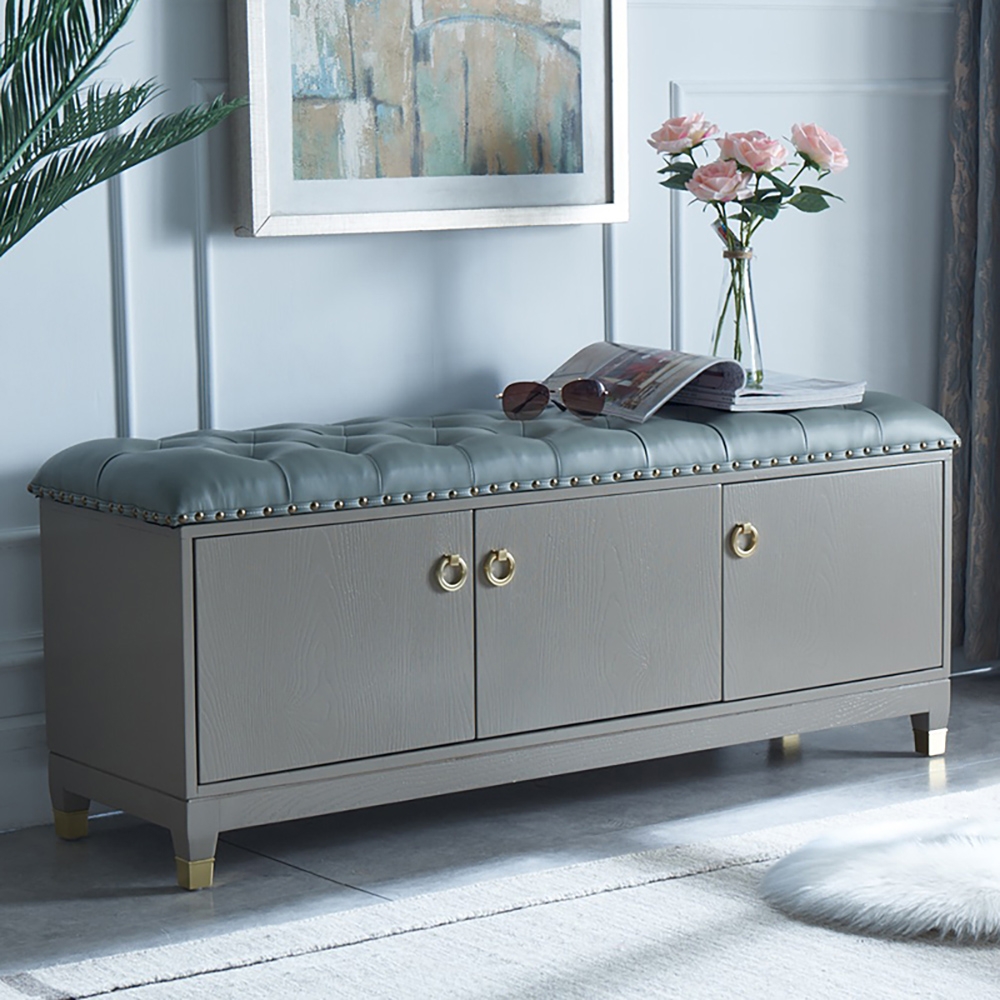 Retro Bench Upholstered Shoe Rack in Blue window image