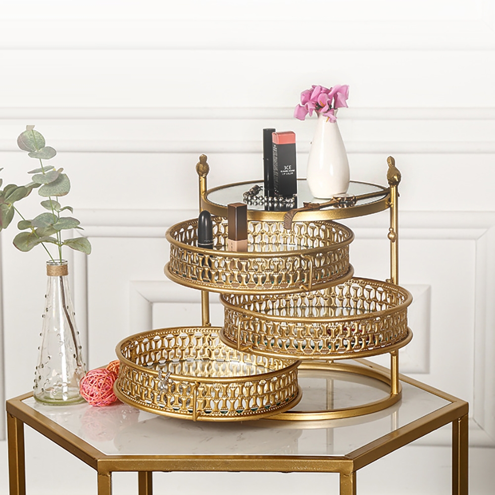 Round Hollow Makeup Organiser Jewelry Box with 3 Drawers window image