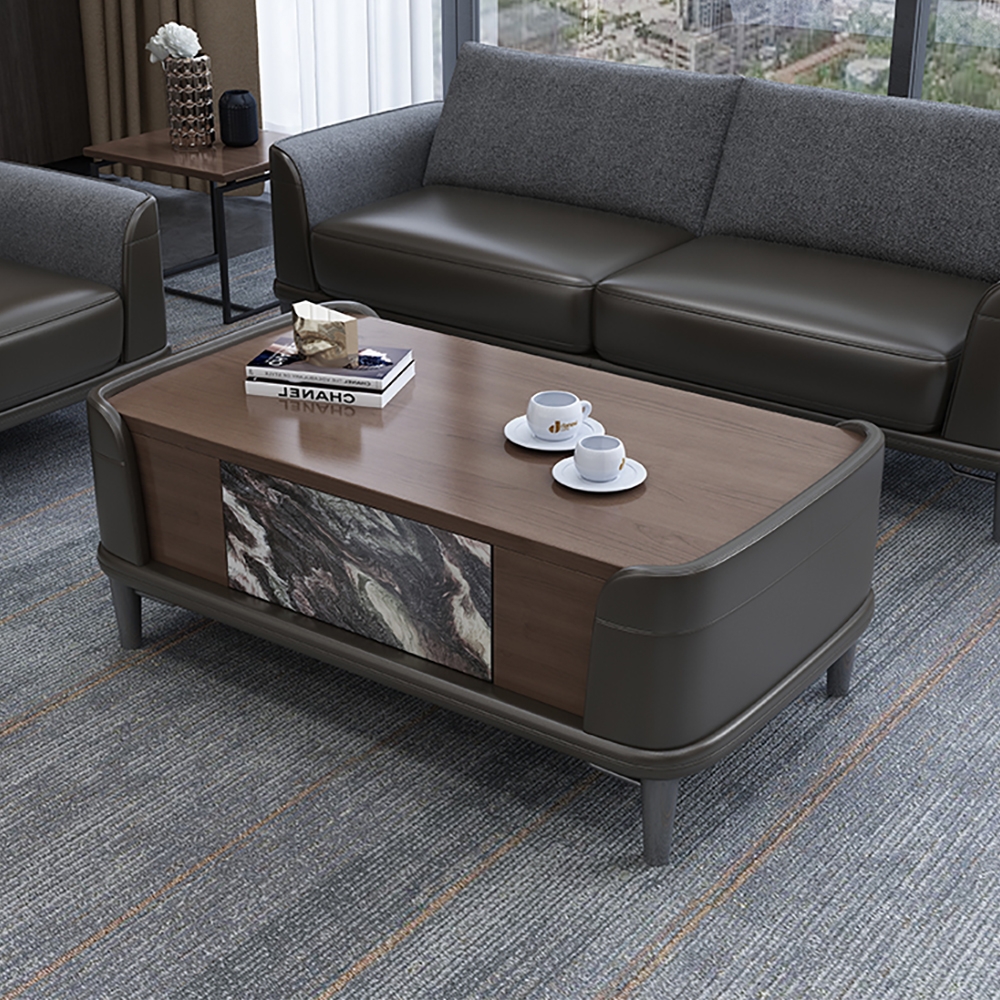 Modern Rectangular Coffee Table with Drawer Metal Legs Accent Table window image