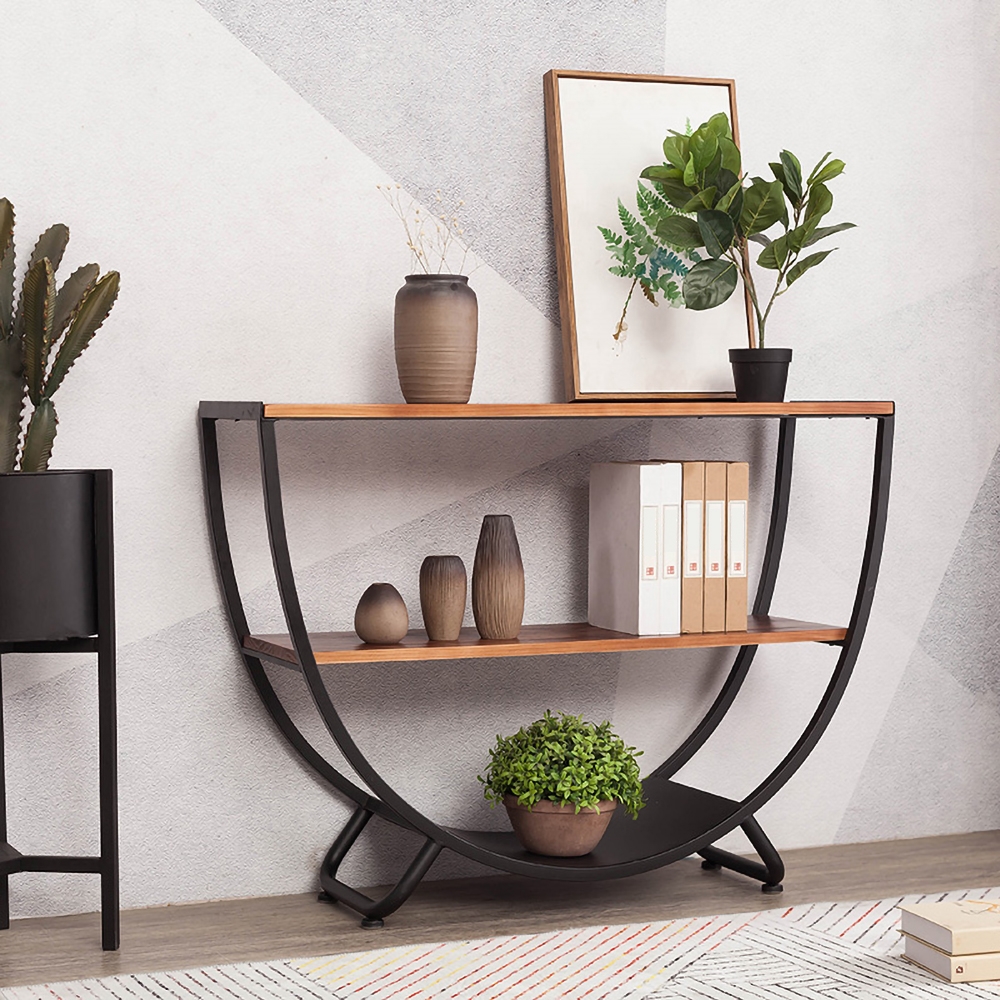 Modern Semi-Circular Side Table with Iron Frame window image