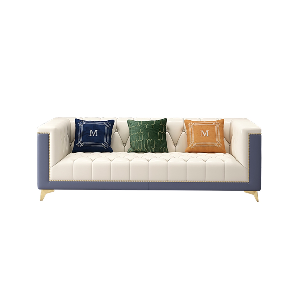 Modern 84.6" Upholstered Sofa Microfiber Leather 3-Seater Sofa Tufted Sofa window image