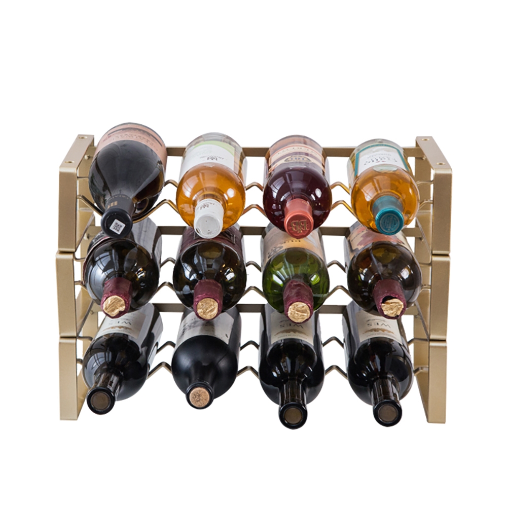 285mm Modern Metal 3-Tier Wine Rack Adjustable Shelves in Gold window image
