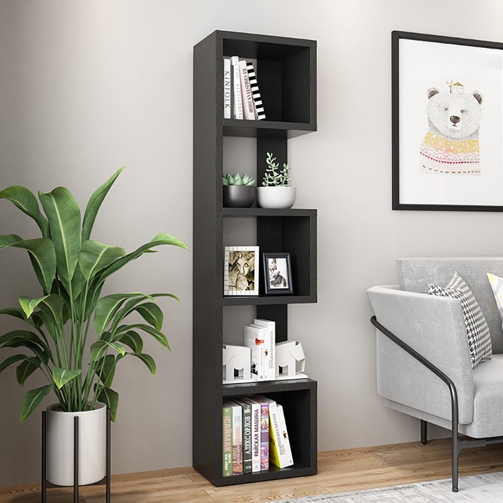 Contemporary Geometric Bookshelf in Black 70" window image