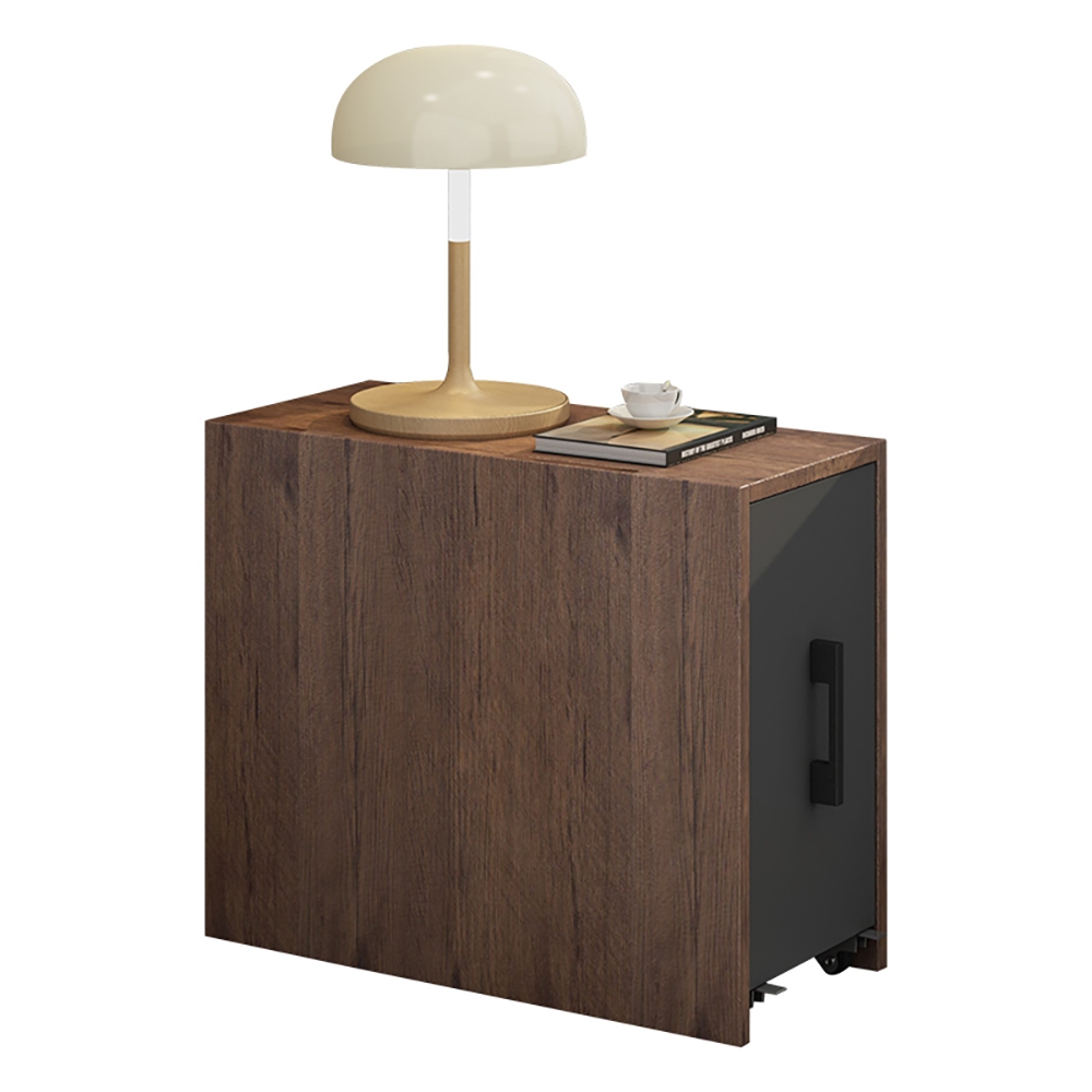 Modern Walnut Wooden End Table with Drawer & Shelf Side Table window image