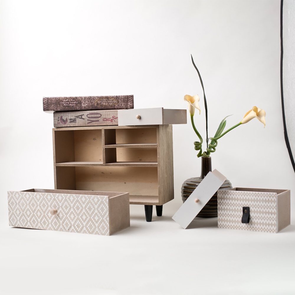 Nordic Rustic Wooden 4-Drawer Jewelry Box Desk Organiser in Natural window image