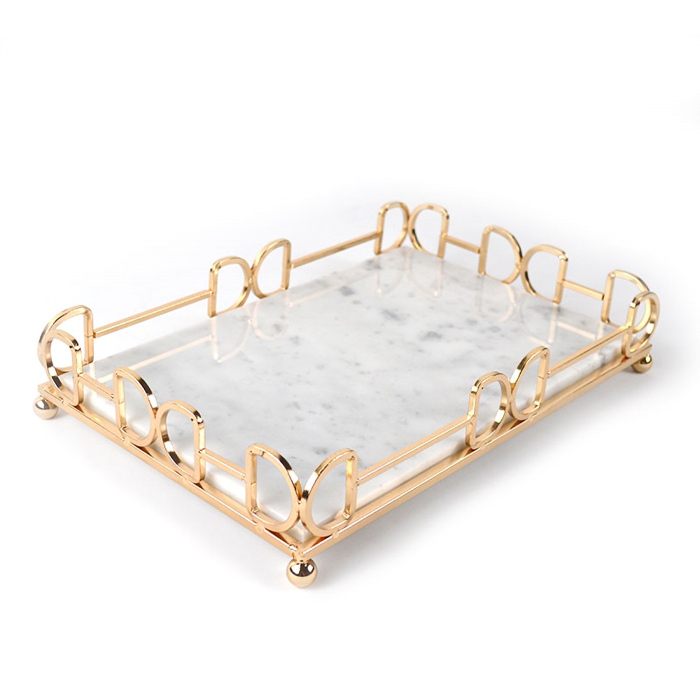 Nordic White Rectangular Marble Desk Organizer Tray window image
