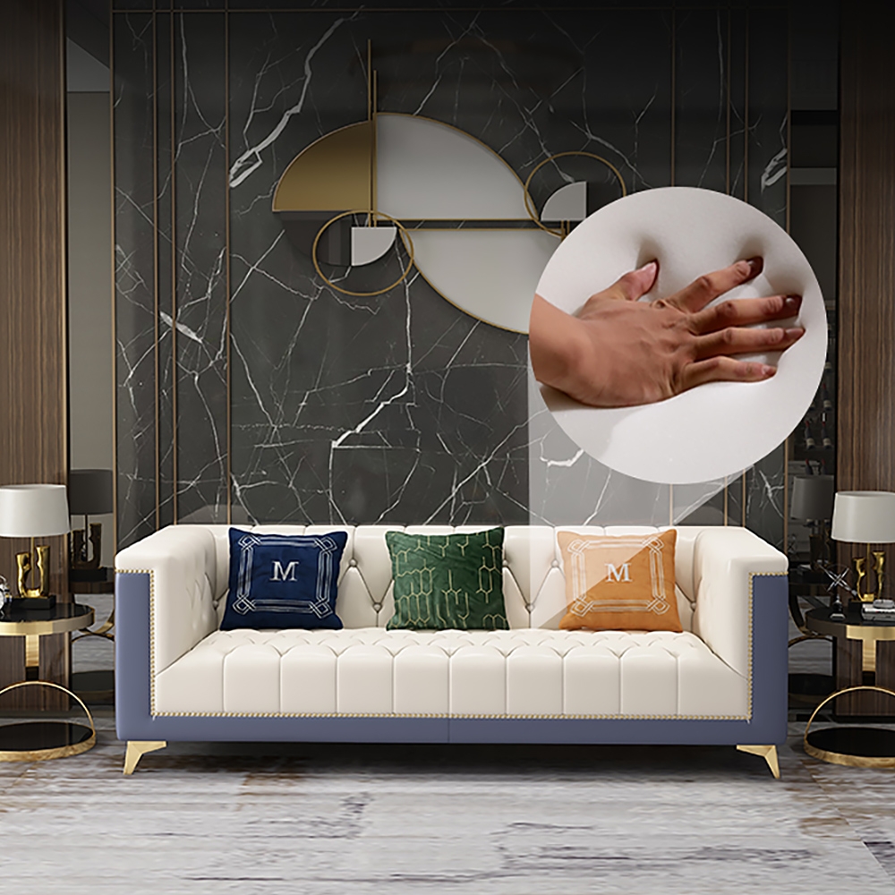 Modern 84.6" Upholstered Sofa Microfiber Leather 3-Seater Sofa Tufted Sofa window image