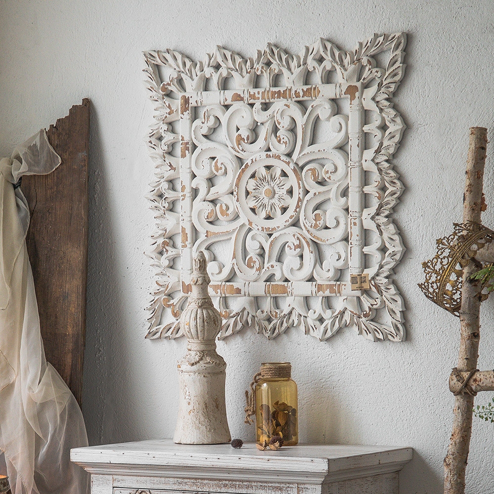 European Style Hollow-Out Carved White Flower Wall Decor Art window image
