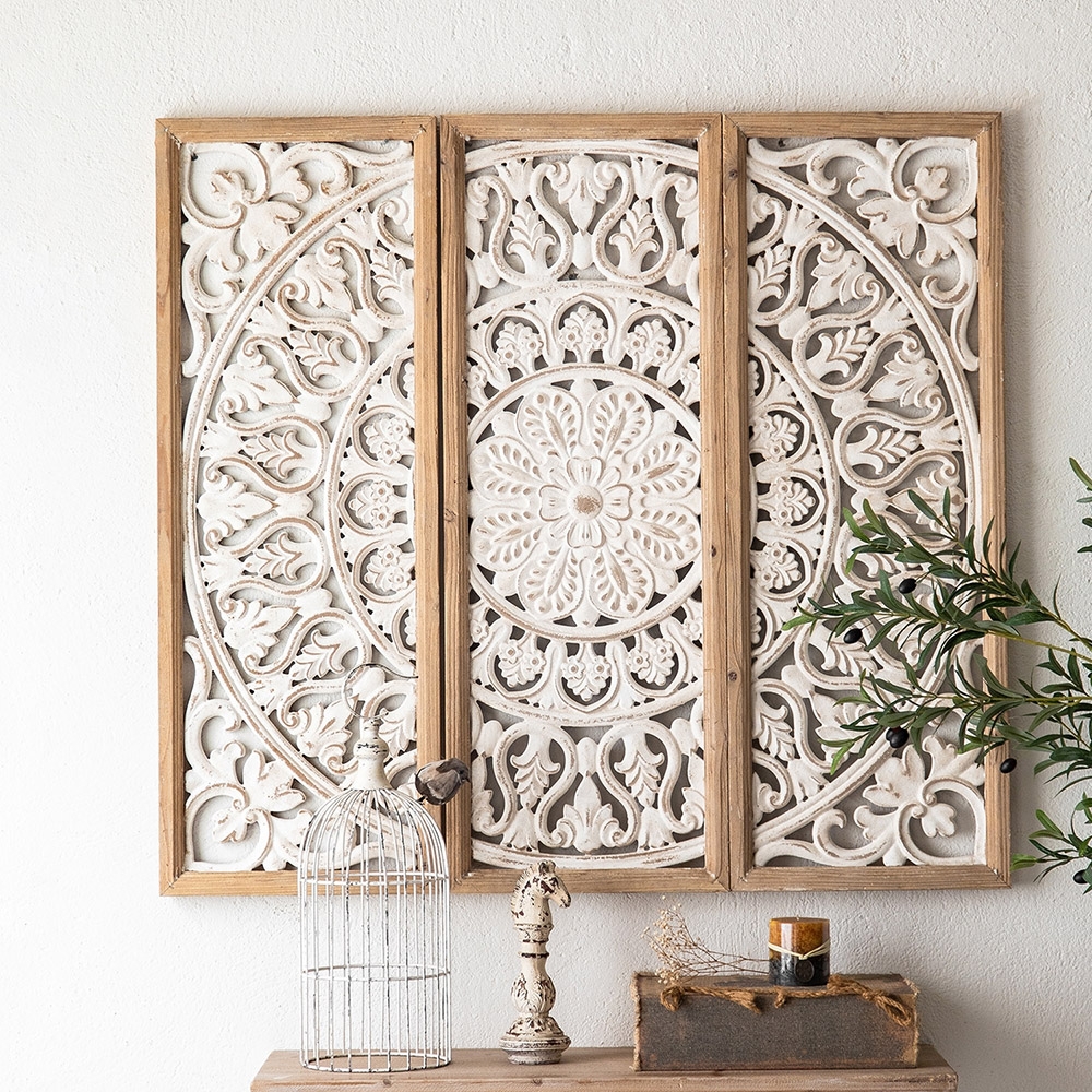 3 Pieces French Style Carve Pattern Wood Wall Decor Set window image