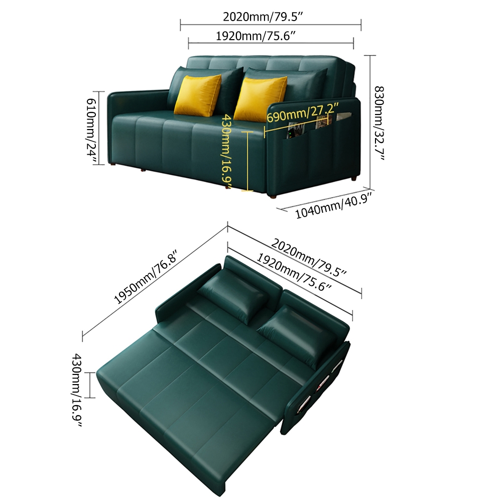 2020mm Full Sleeper Sofa Leather Upholstered Convertible Sofa window image