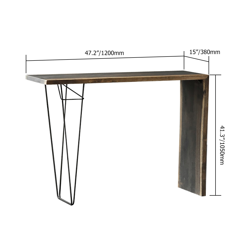 Retro Rectangular Bar Table Solid Wood Top & Metal in Black window image