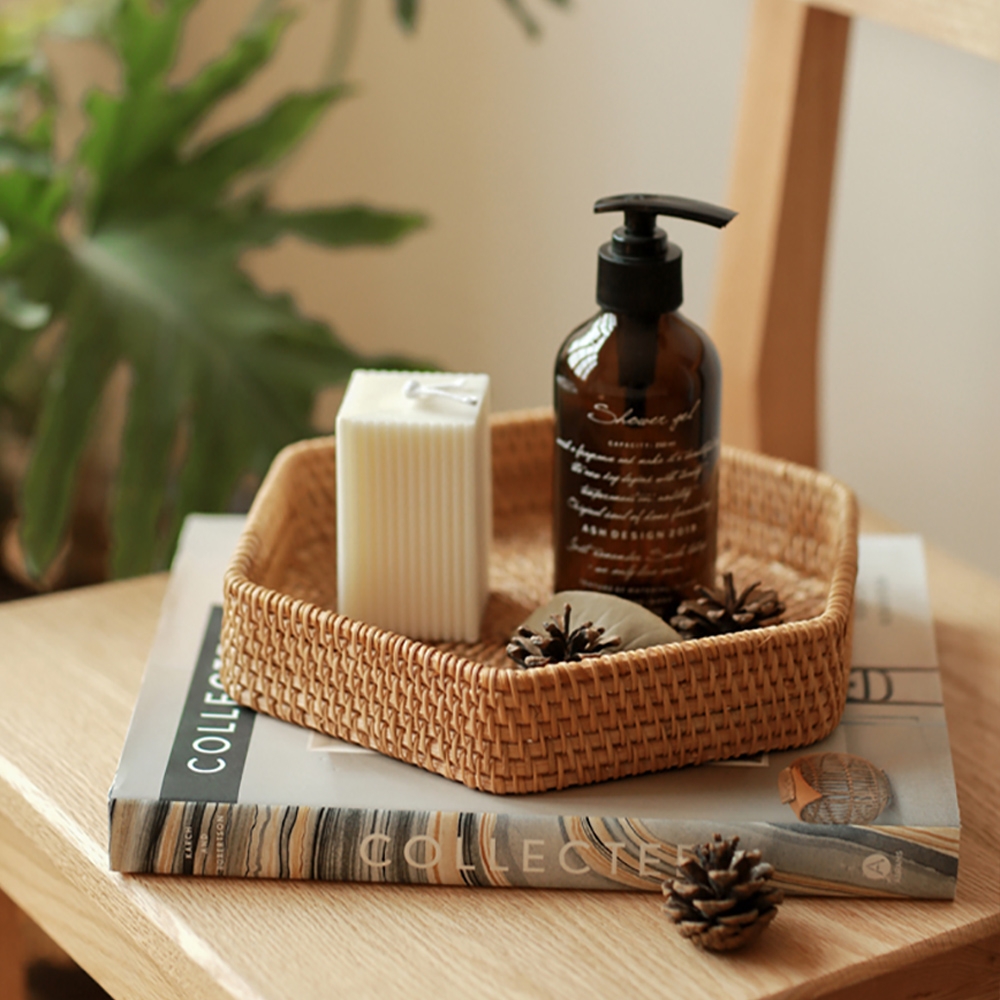 Rustic Rattan Desk Organizer in Natural Set of 2 window image