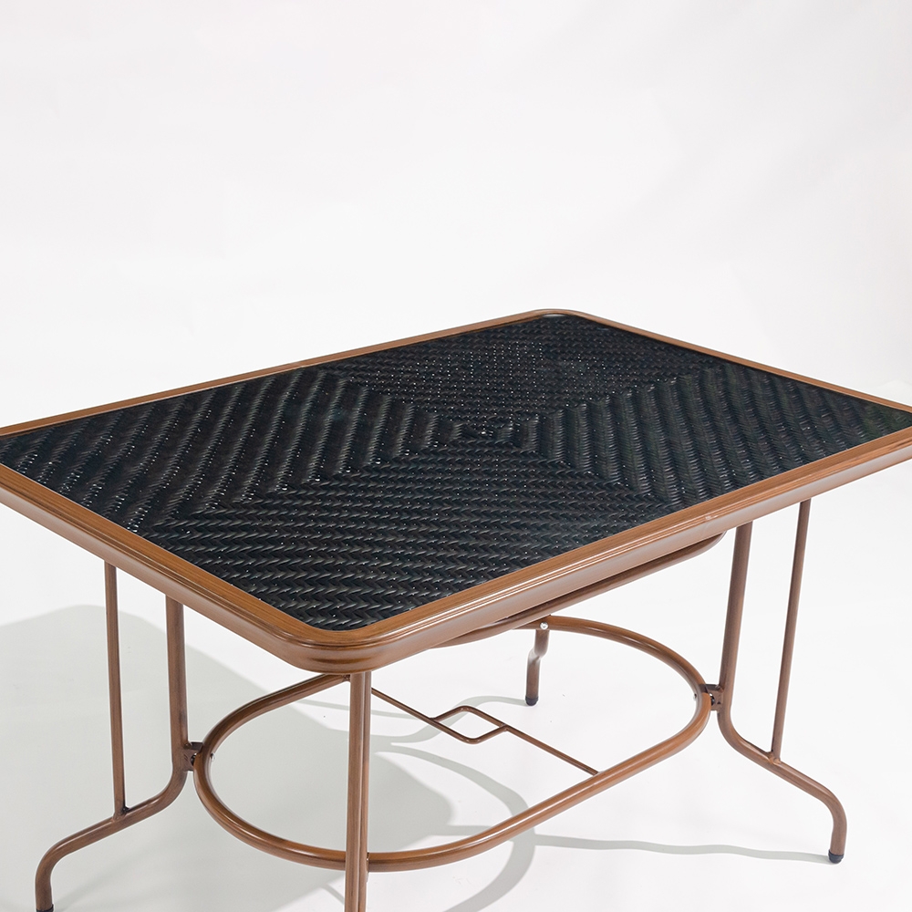 7-Pieces Rattan Patio Dining Set with Glass-top Trestle Table and 6 Rattan Armchair window image