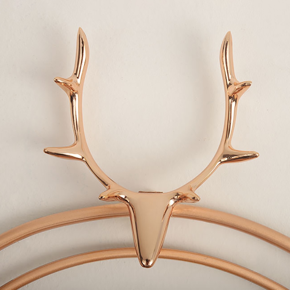 Small Deer Head Leaves Arabic Digital Wall Clock with Geometric Round and Oval Frames window image