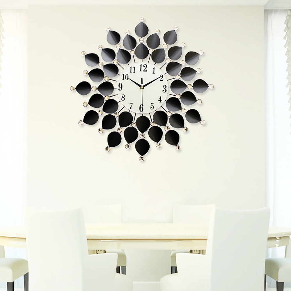 26.4" European Style Geometric Black Pattern Decorative Leaves Large Wall Clock window image