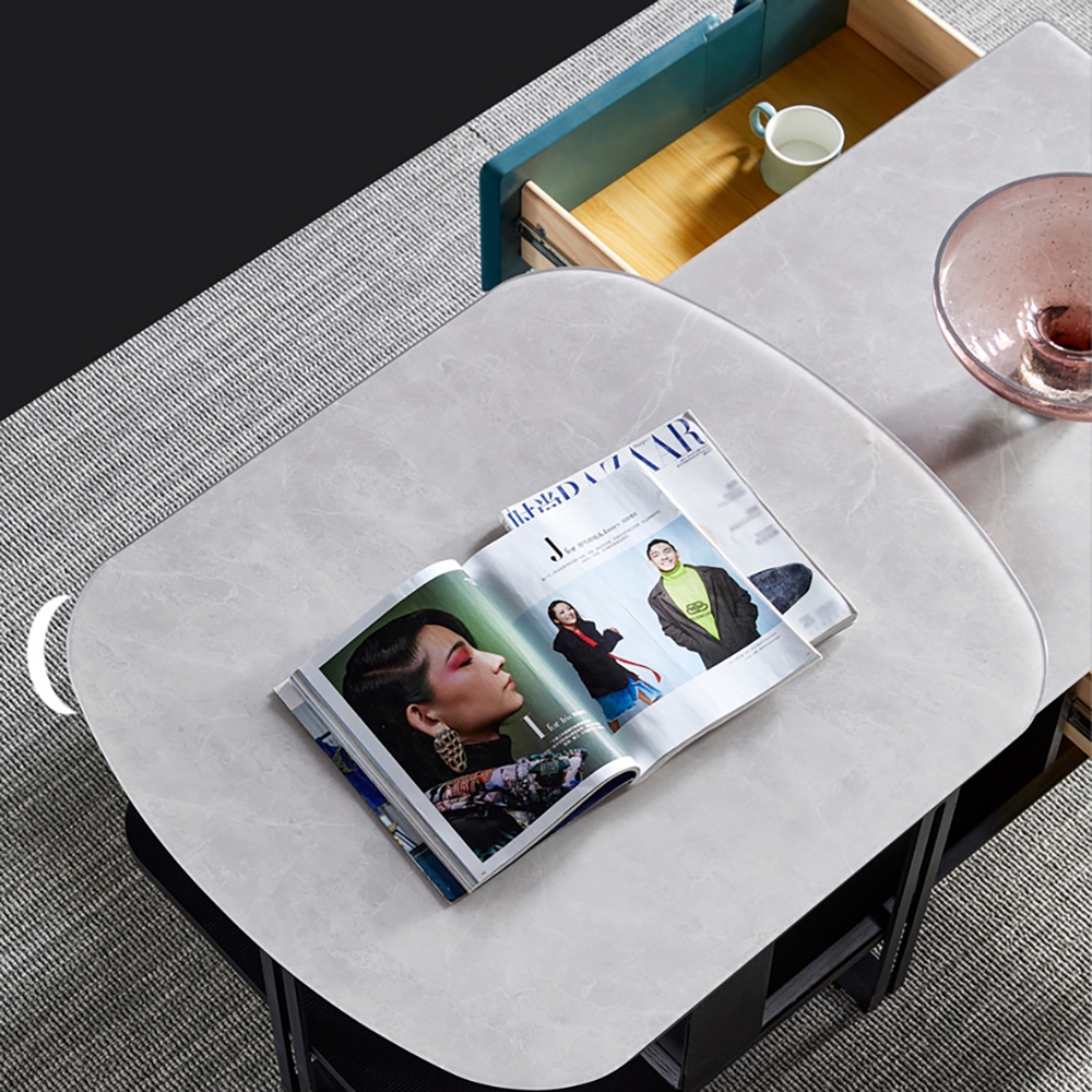 Nesting Coffee Table with Tempered Glass & Pine Wood Frame Accent Extendable Table window image