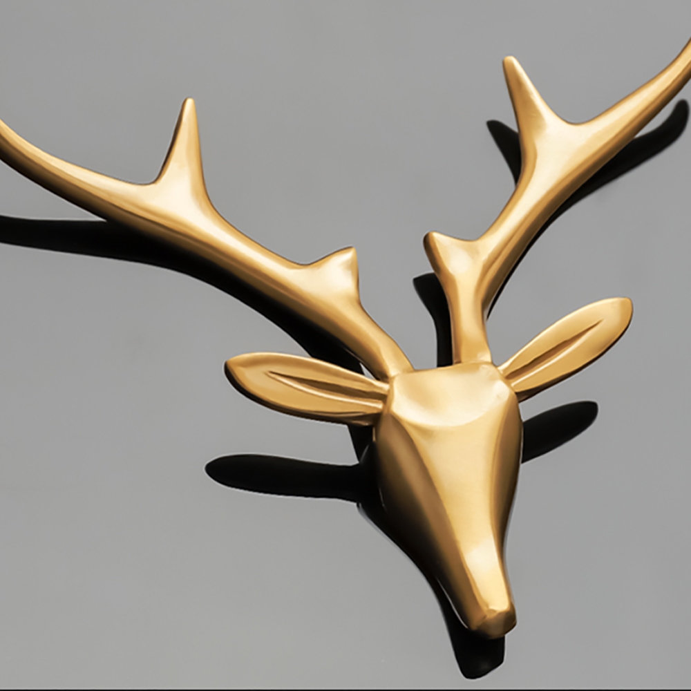 3D Brass Deer Head Wall Clock with Pendulum Metal Geometric Frame window image
