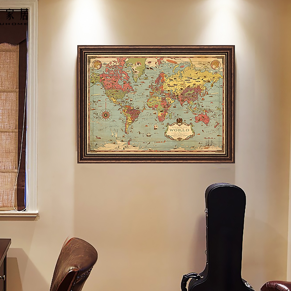 Retro Style Classical Frame Old World Map Wall Decor window image