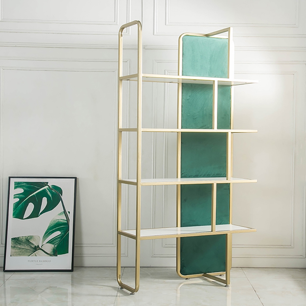 4-Tiers Golden Bookshelf Freestanding Display Bookcase in Green window image