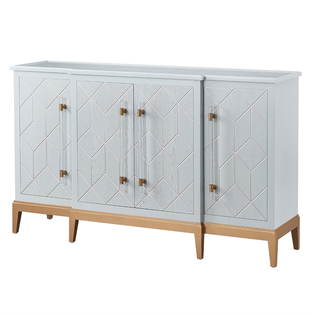 59" Modern Sideboard Buffet 4-Door with Acrylic Pulls Gold Finish window image