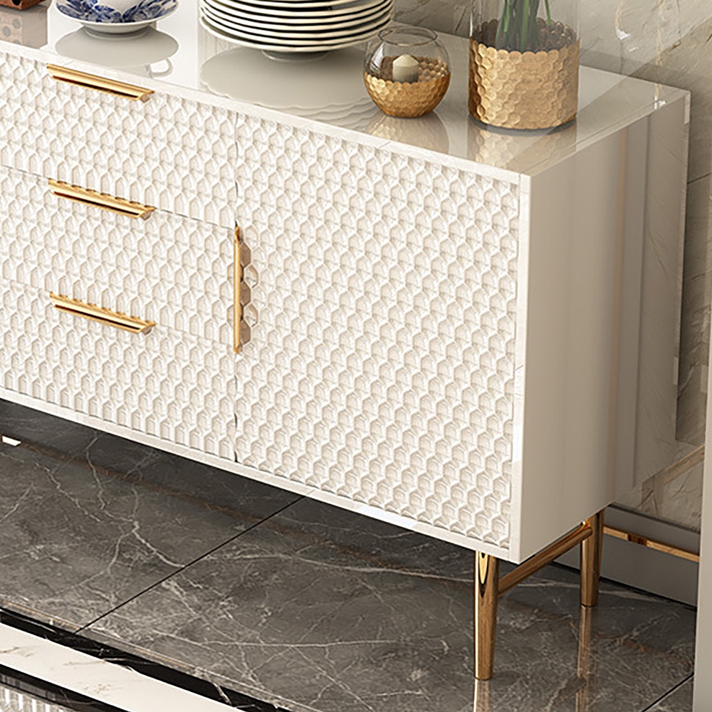 1500mm White Sideboard Tempered Glass Top Honeycomb Surface Buffet with Storage in Large window image