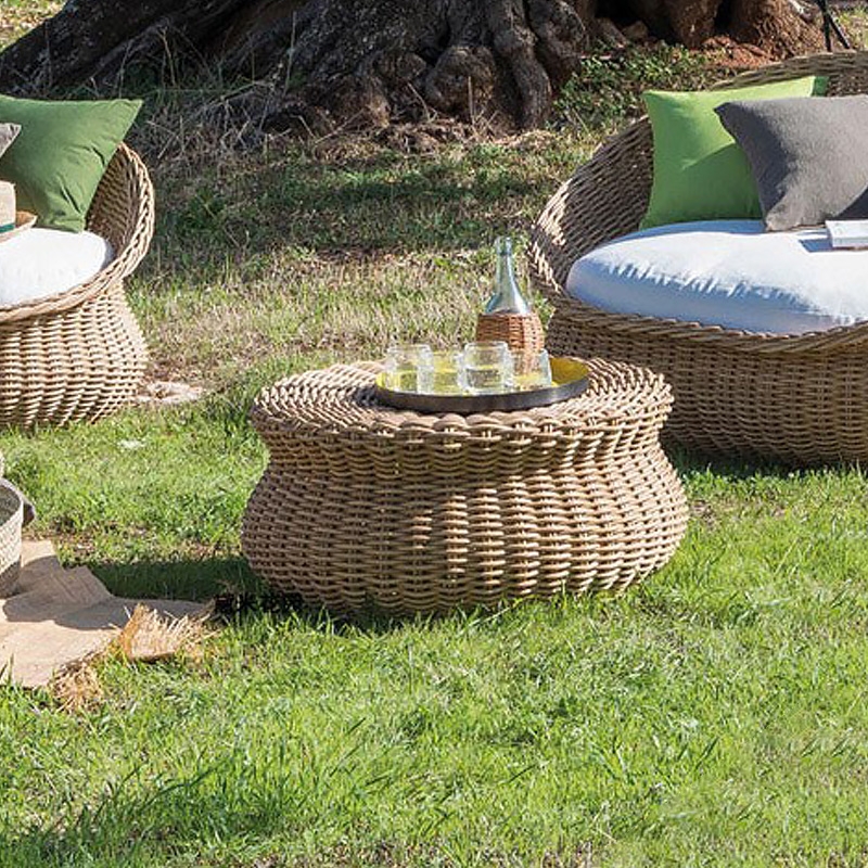 Rattan Woven Patio Side Table Round Pedestal Table window image