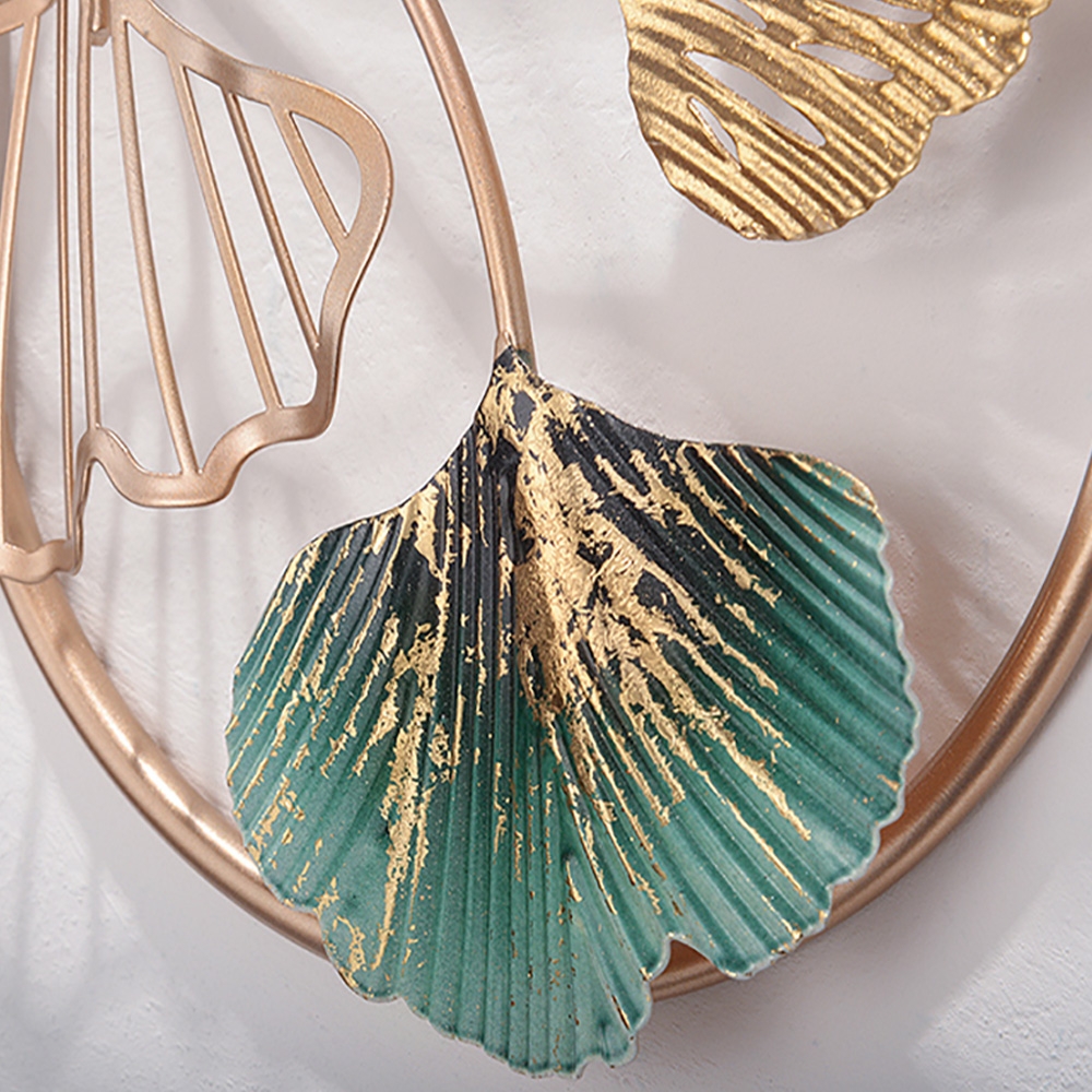 3D Deer Head Fashion Metal Wall Clock with Hollow-out Ginkgo Leaves window image