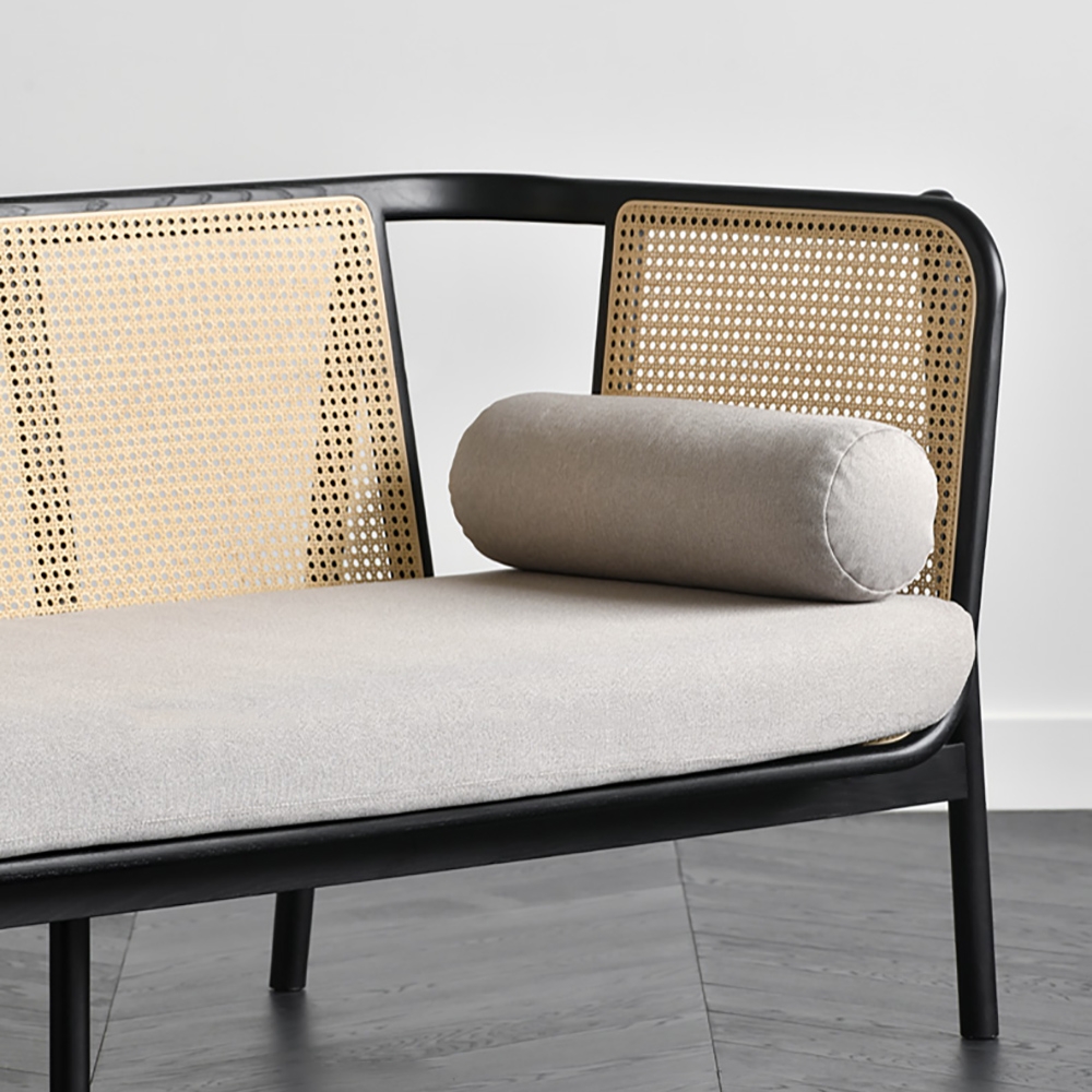 Rattan Sofa Upholstered Cotton&linen Sofa 3-Seater Sofa Ash Wood Frame window image