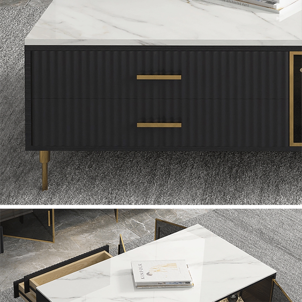 Modern Black & White Large Coffee Table with Storage & Drawers window image