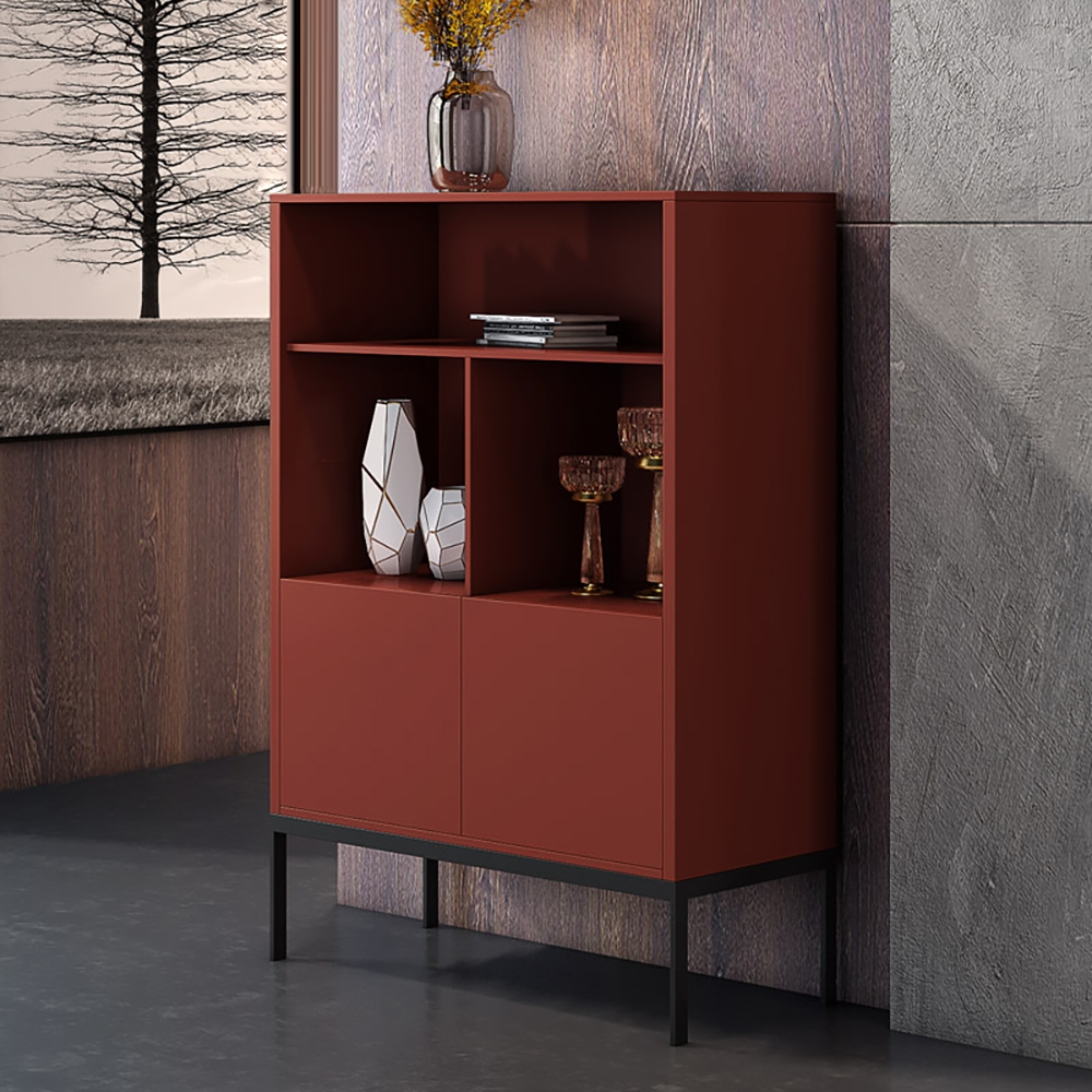 Italian Cabinet Red 2-Door & 1-Shelf Accent Storage Cabinet window image