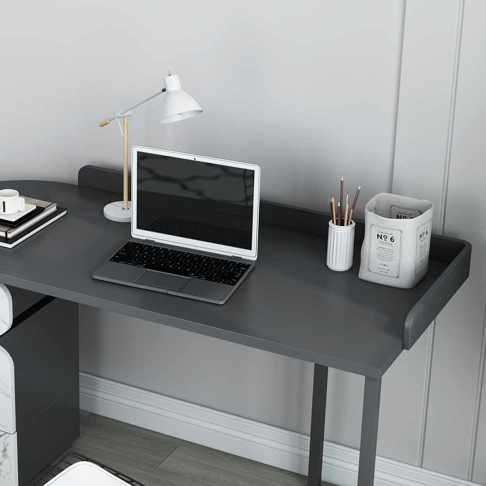 Bureau de bureau moderne avec tiroirs en MDF et acier au carbone noir et blanc image de fenêtre