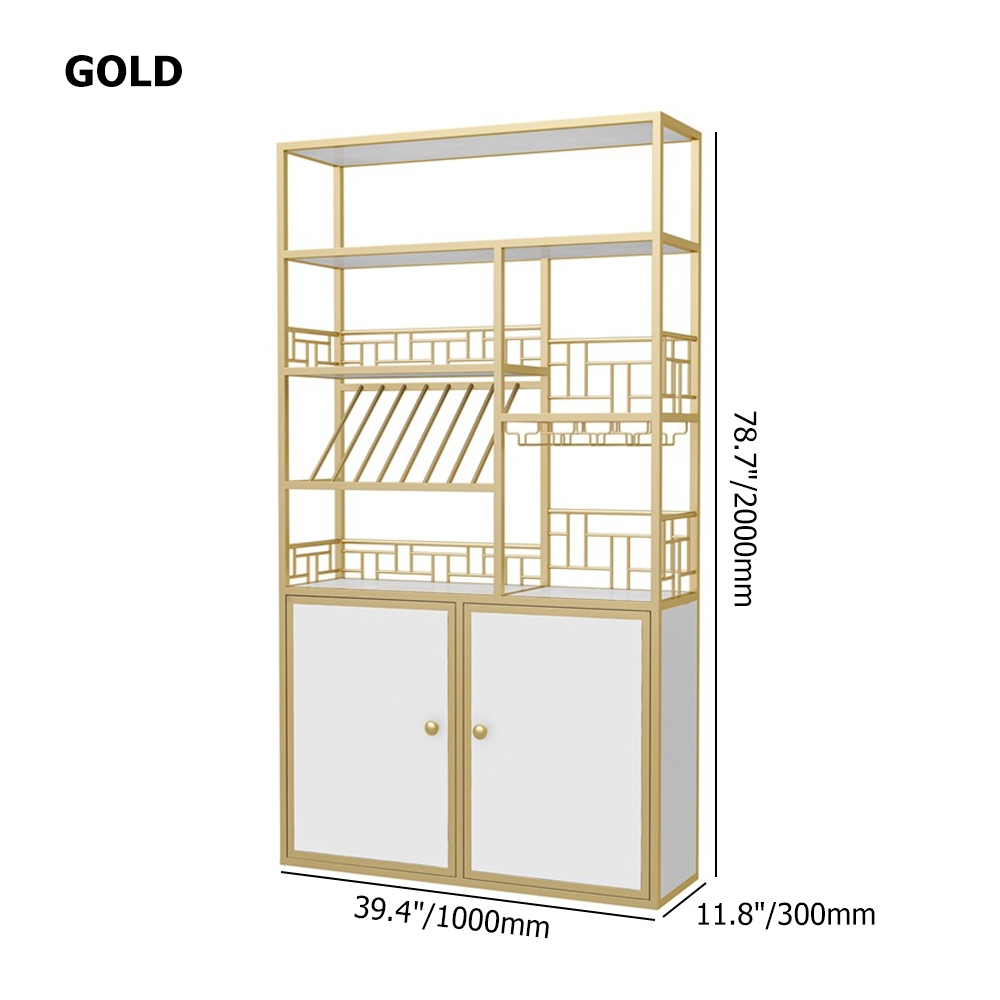 White Gold Metal Wine Rack Glass Rack With Door window image