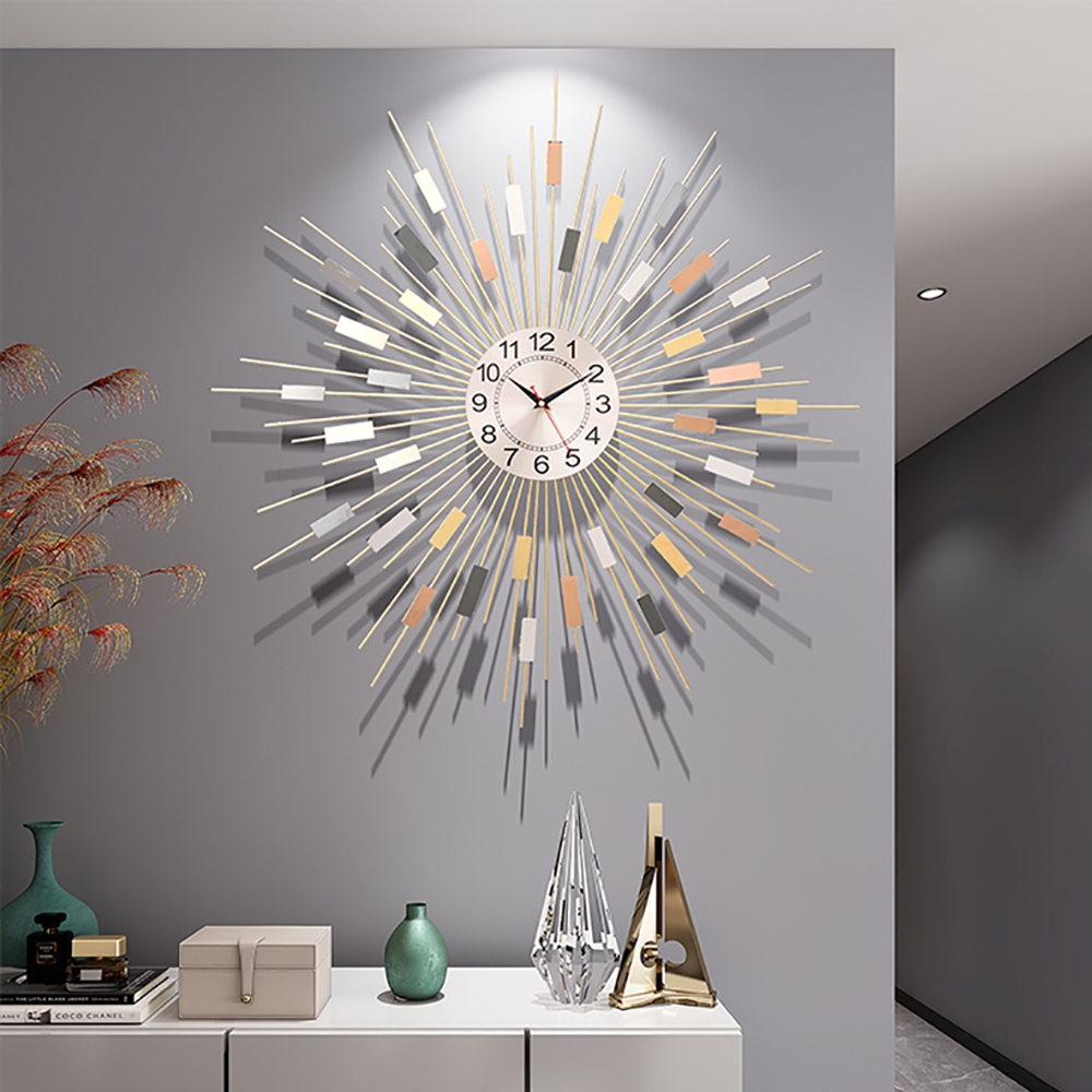 600mm Oversized Modern Wall Clock with Multi-colour Sunburst Shape Metal Frame window image