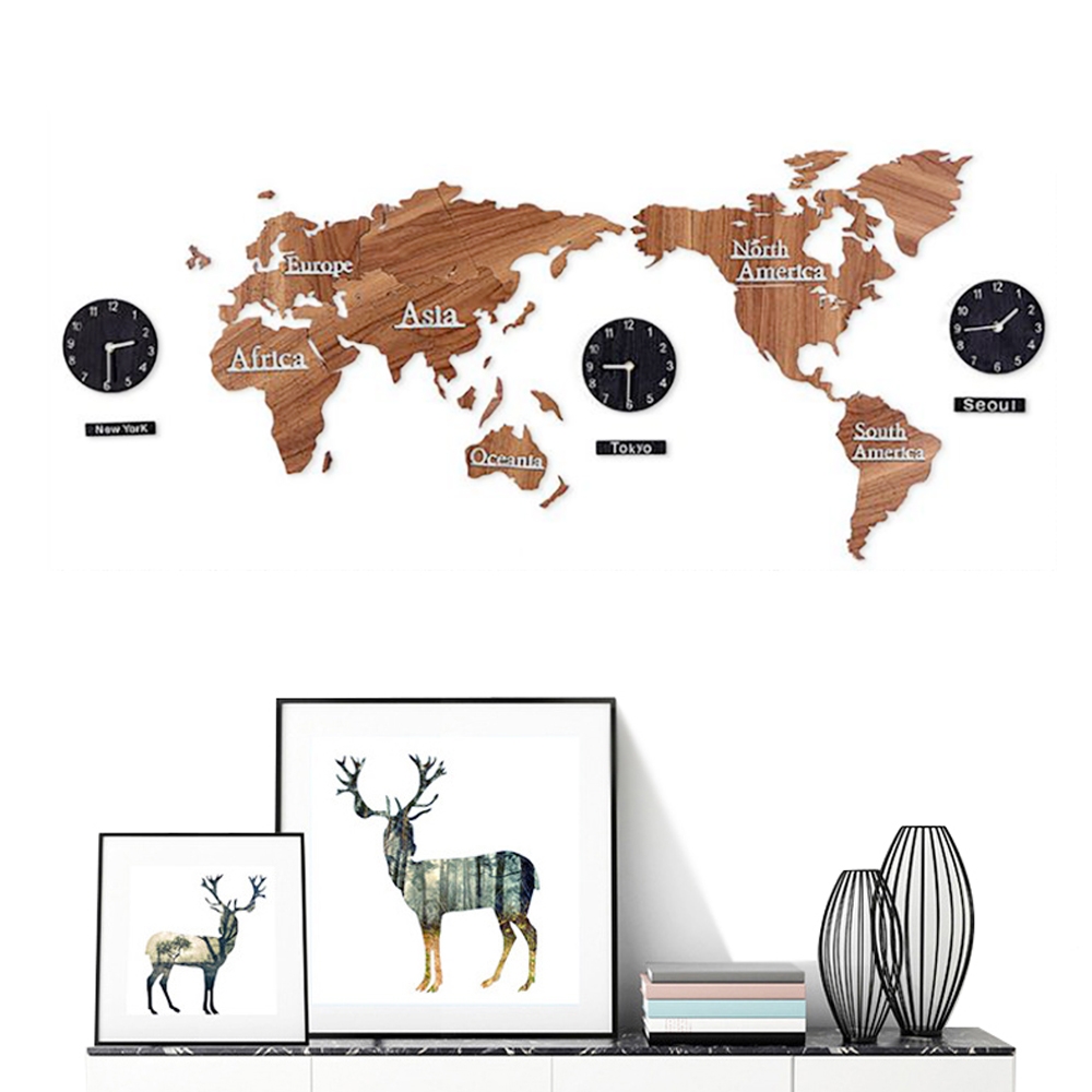 1300mm x 665mm 3D Oversized World Map Creative Wooden Wall Clock window image