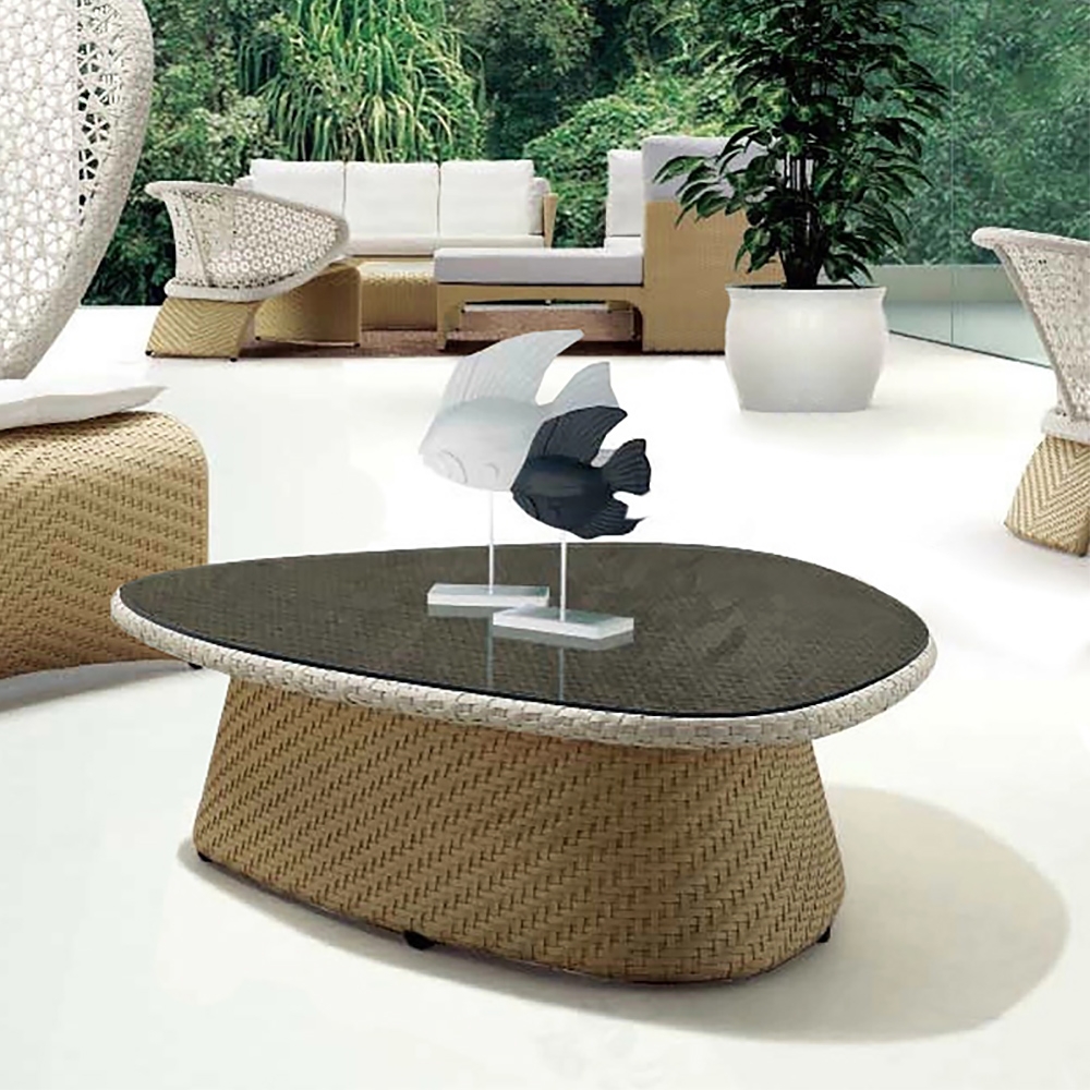 Hofer  899.2mm Black Glass-Top Outdoor Coffee Table Rattan Bottom window image