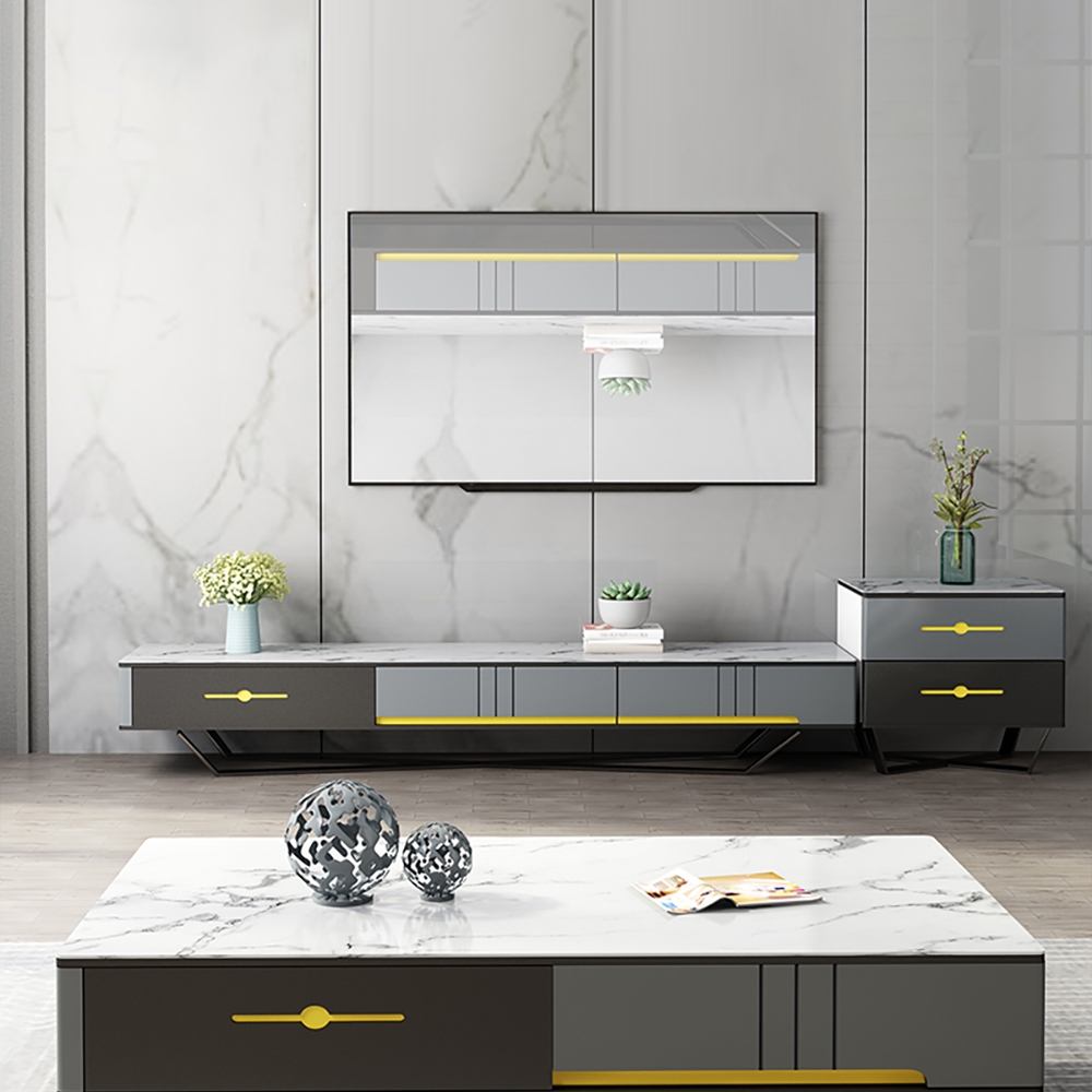 78" TV Stand Modern Tempered Glass Top 3-Drawer Media Console window image