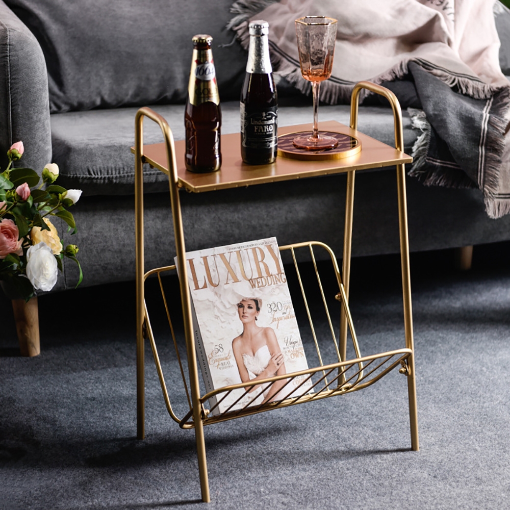 Moderm Living Room End Table with Storage in Gold Metal window image