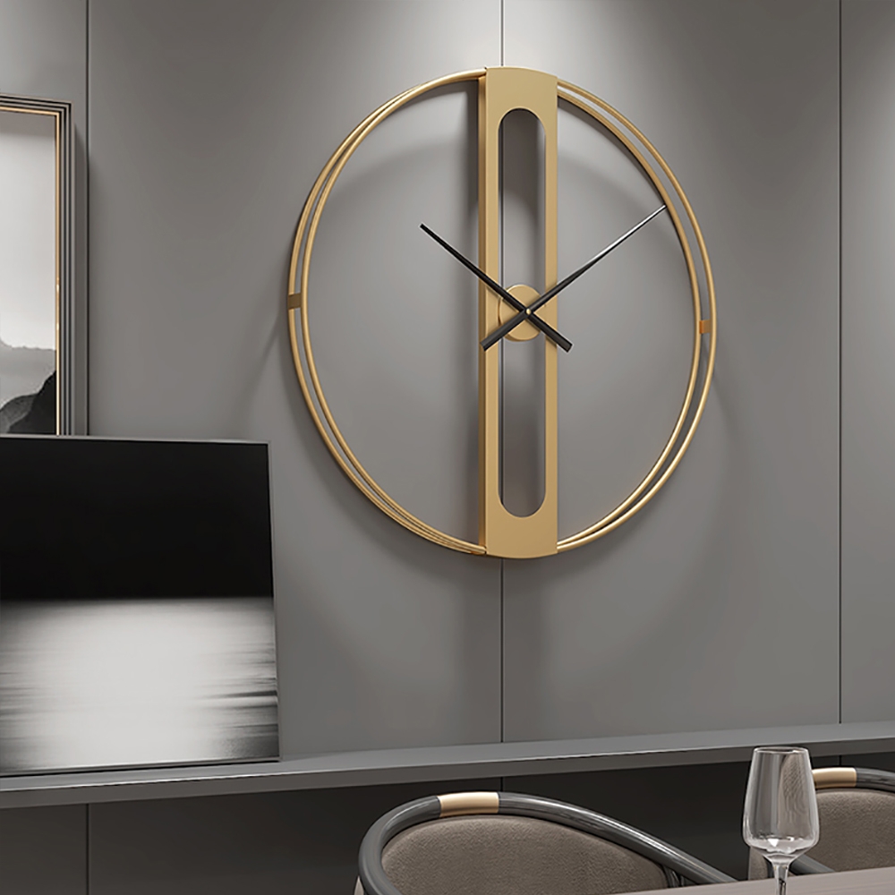 Nordic Stylish Golden Large Round Home Wall Clock Hollow-out Metal Pointers window image