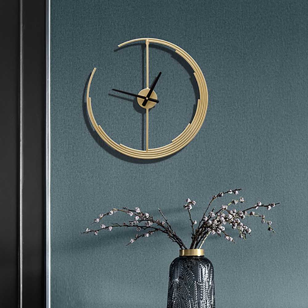 18.9" Minimalist Modern Crescent Design Golden Metal Large Wall Clock window image