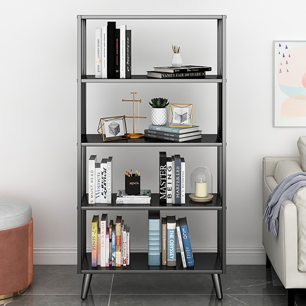 Contemporary Standing Etagere Bookshelf Metal Shelf in Black 4 Tiers window image