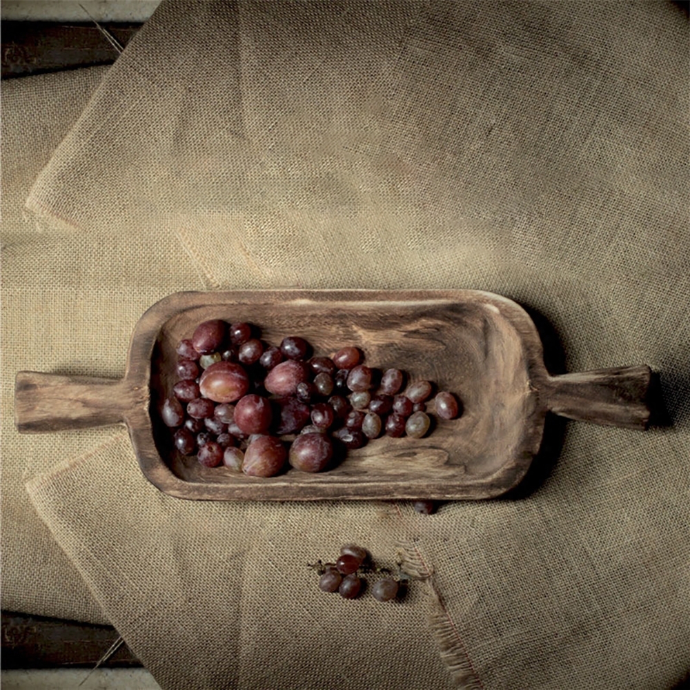 Retro Wood Table Serving Tray in Natural with Handles window image
