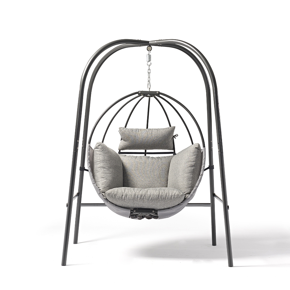 Patio Hanging Chair with Steel Frame Stand and Removable Cushions window image