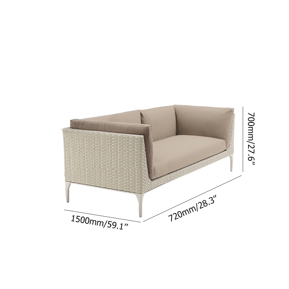 2-Seater Woven Rattan Outdoor Sofa with Square Arm Cushion Back window image