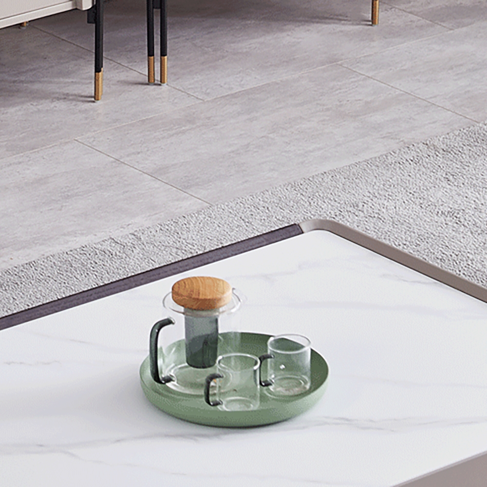 Modern White Coffee Table Decor with Storage Sintered Stone Top & Metal Legs window image